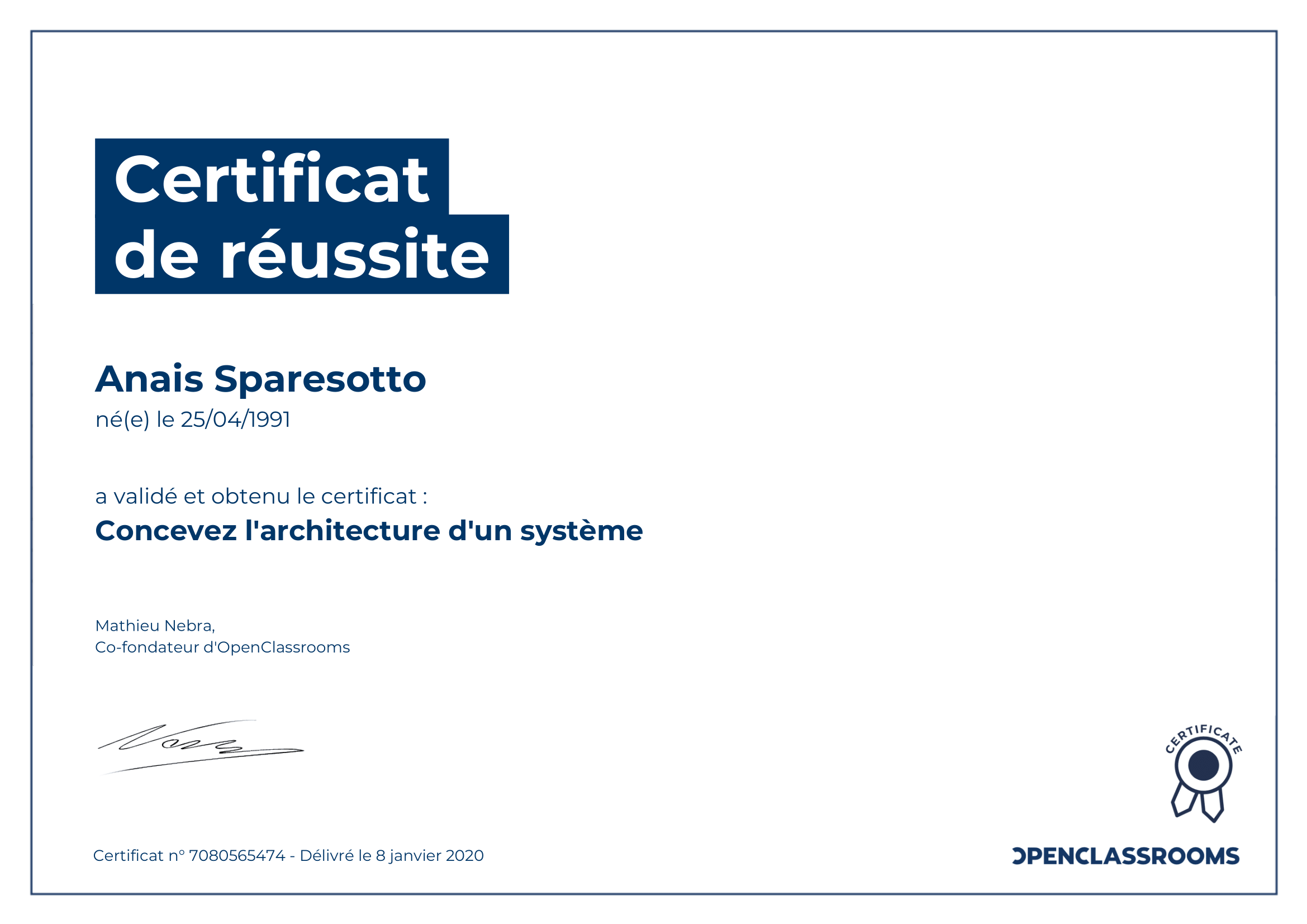 certificat de réussite architecture systeme sparesotto anais