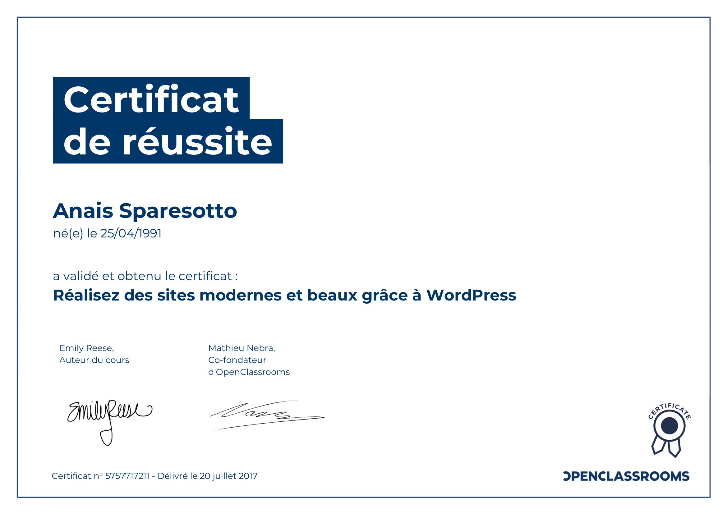 certificat de réussite cms wordpress sparesotto anais